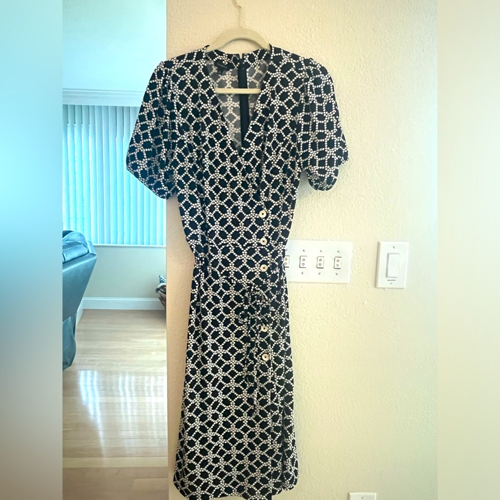 Talbots Puff Sleeve Dress in Classic Black & White with Plenty of Details